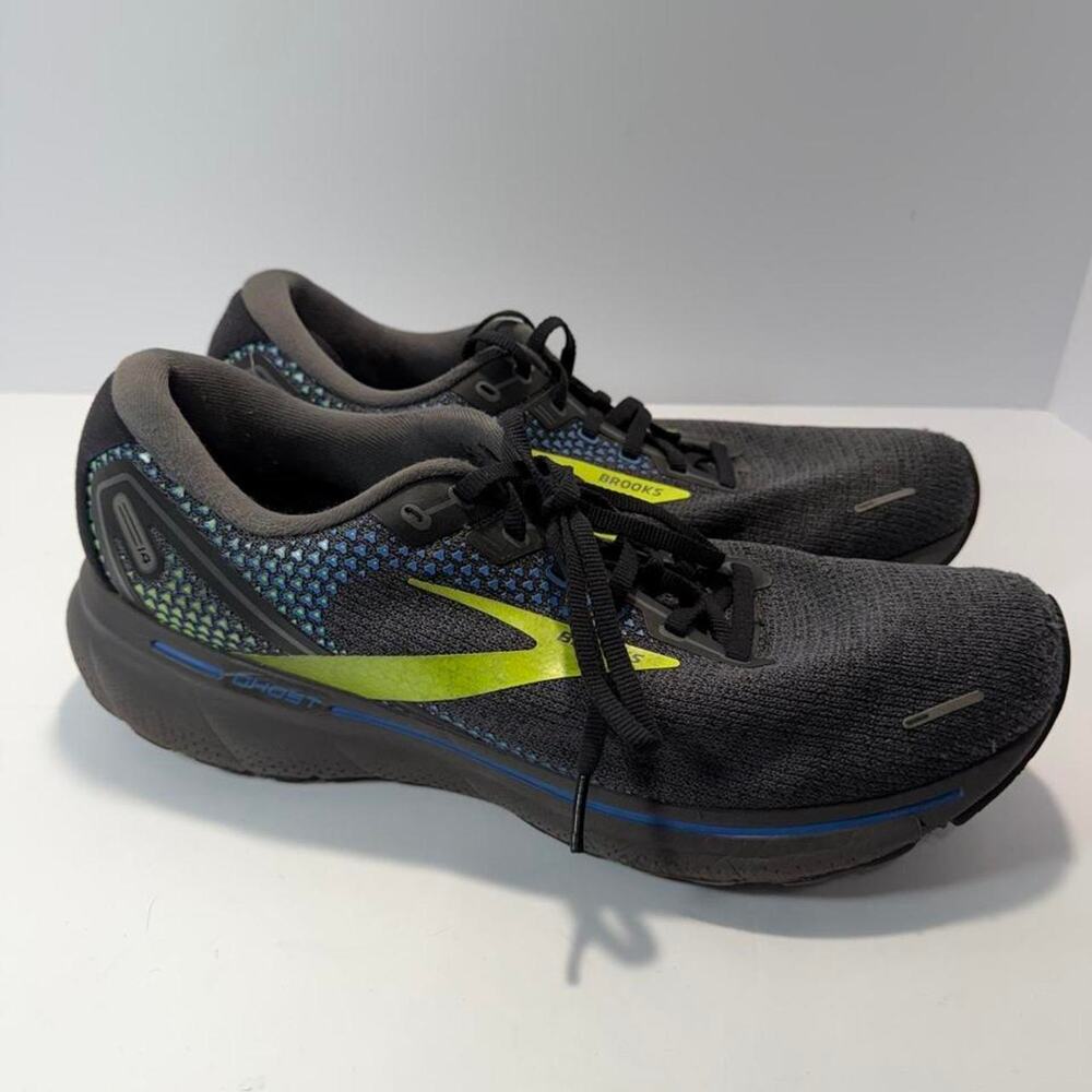 Brooks Ghost 15 Mens 12 D Black Blue Yellow Neon Nightlife Running Shoes